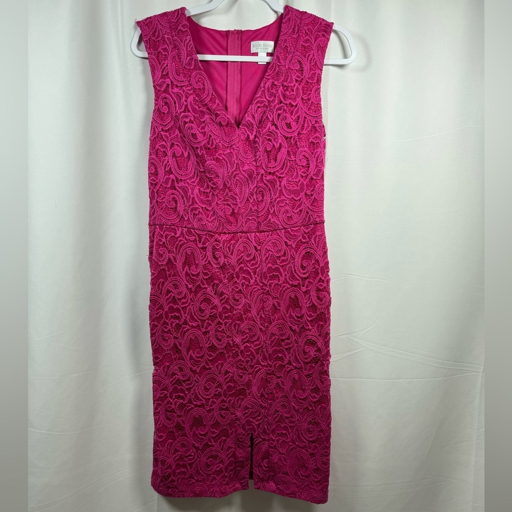 Bisou Bisou Sleeveless Fuchsia Lace Midi Dress 12